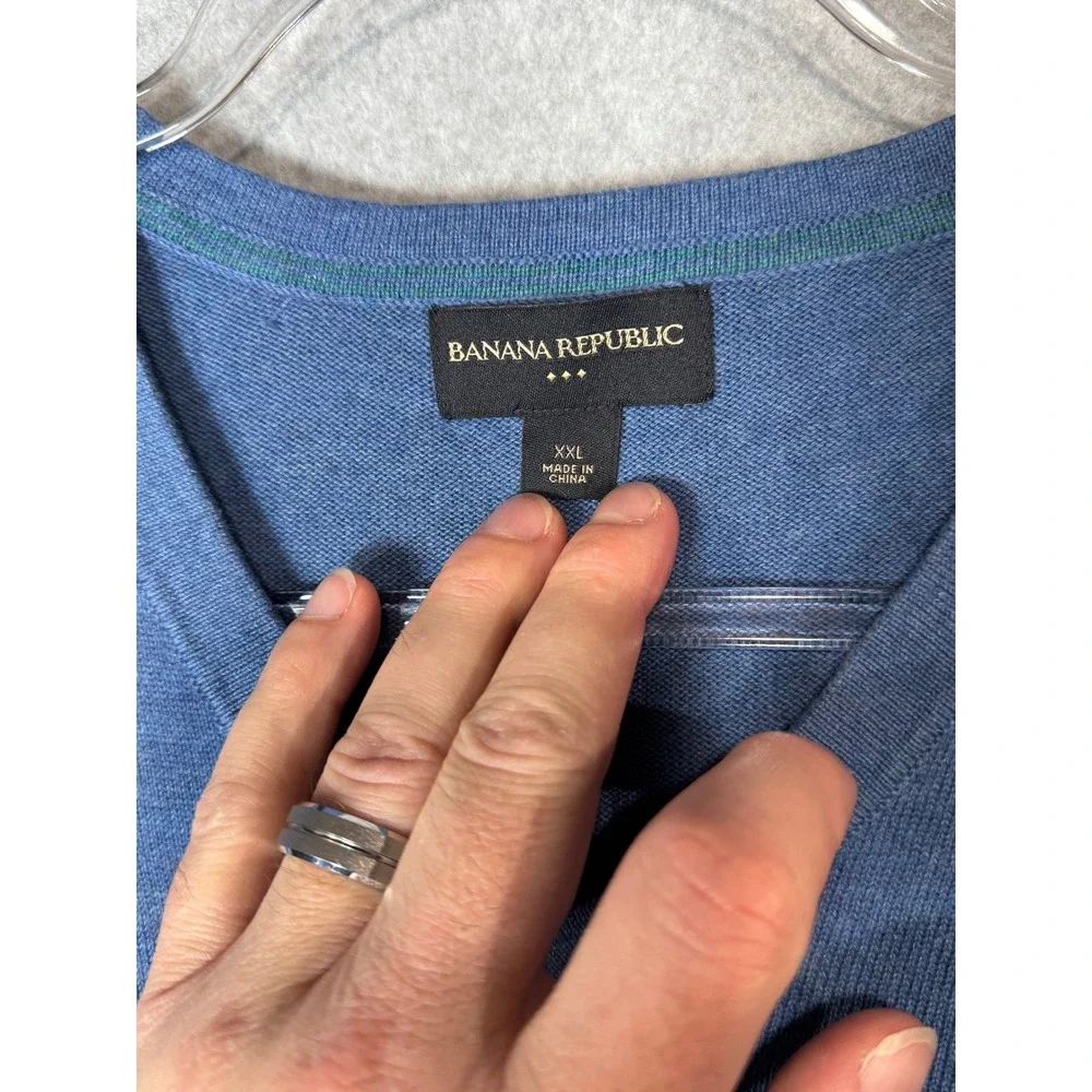 Banana Republic‎ V-Neck Sweater Long Sleeves Pullover 100% Cotton Men's Blue XXL
